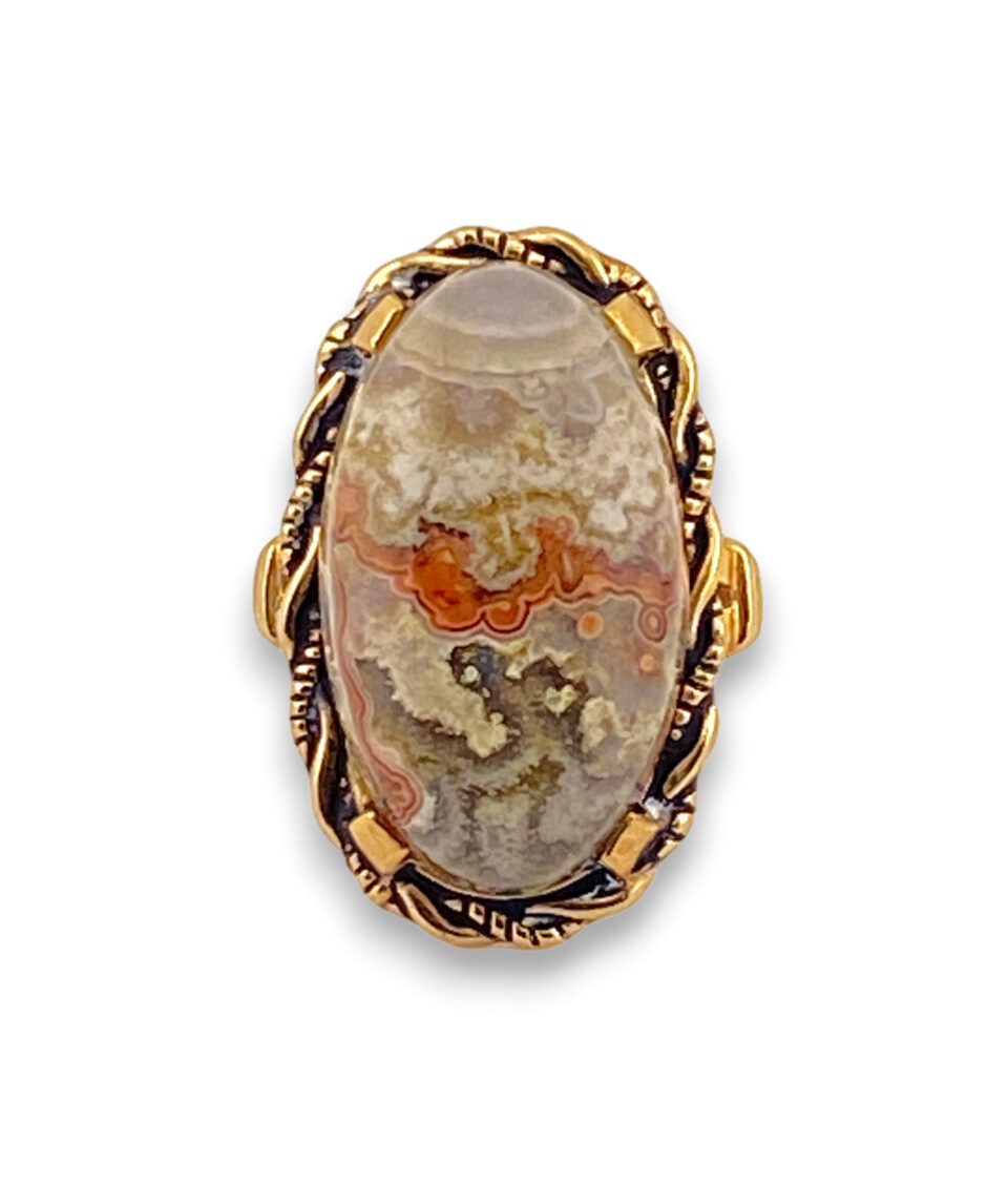 Vintage Gold Filled Crazy Lace Agate Ring
