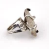 Vintage Modernist Brutalist sterling silver studio ring with a large tumbled amethyst pebble and hand wrought scroll setting.