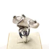 Vintage Modernist Brutalist sterling silver studio ring with a large tumbled amethyst pebble and hand wrought scroll setting.