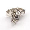 Vintage Modernist Brutalist sterling silver studio ring with a large tumbled amethyst pebble and hand wrought scroll setting.
