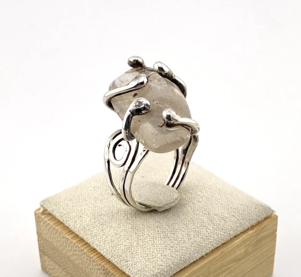 Vintage Modernist Brutalist Sterling Silver Amethyst Studio Ring Size 6.5