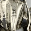 Vintage Modernist sterling silver calla lily brooch signed PA Reg with dimensional handmade leaves and heavy patina.
