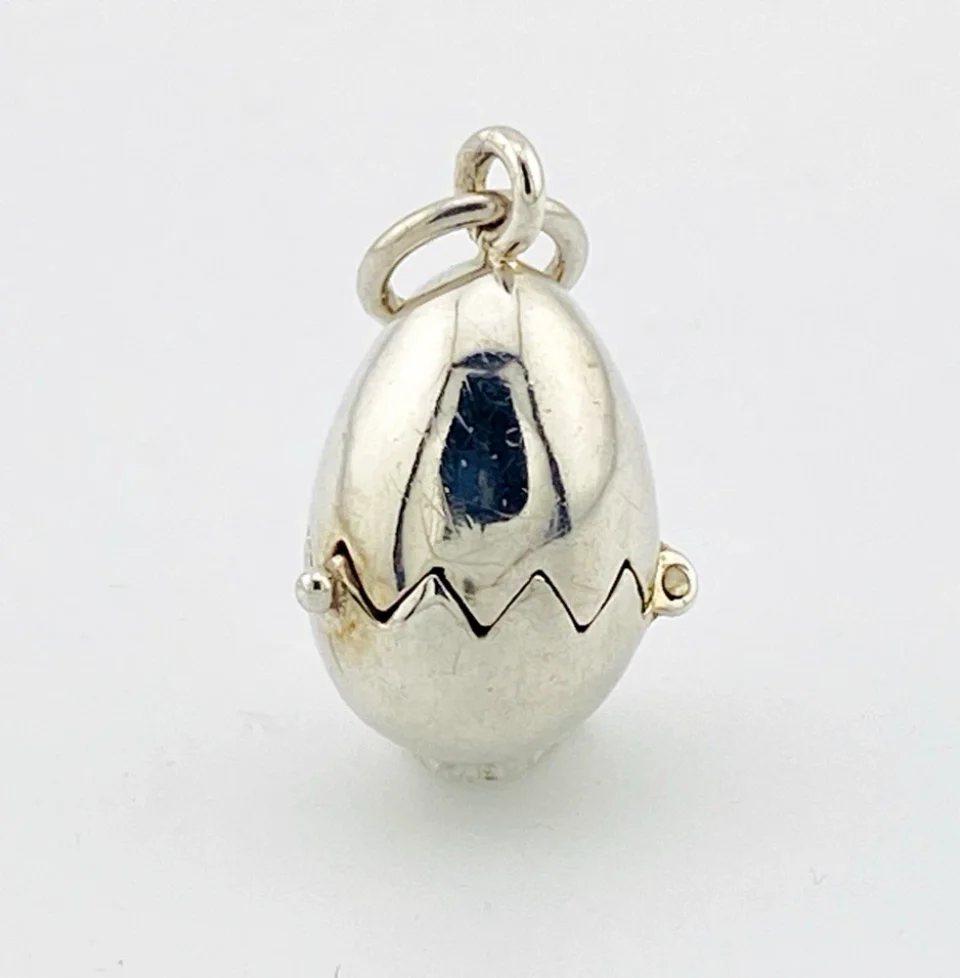Vintage Sterling Silver Vermeil Hatching Chick Egg Pendant Charm 925