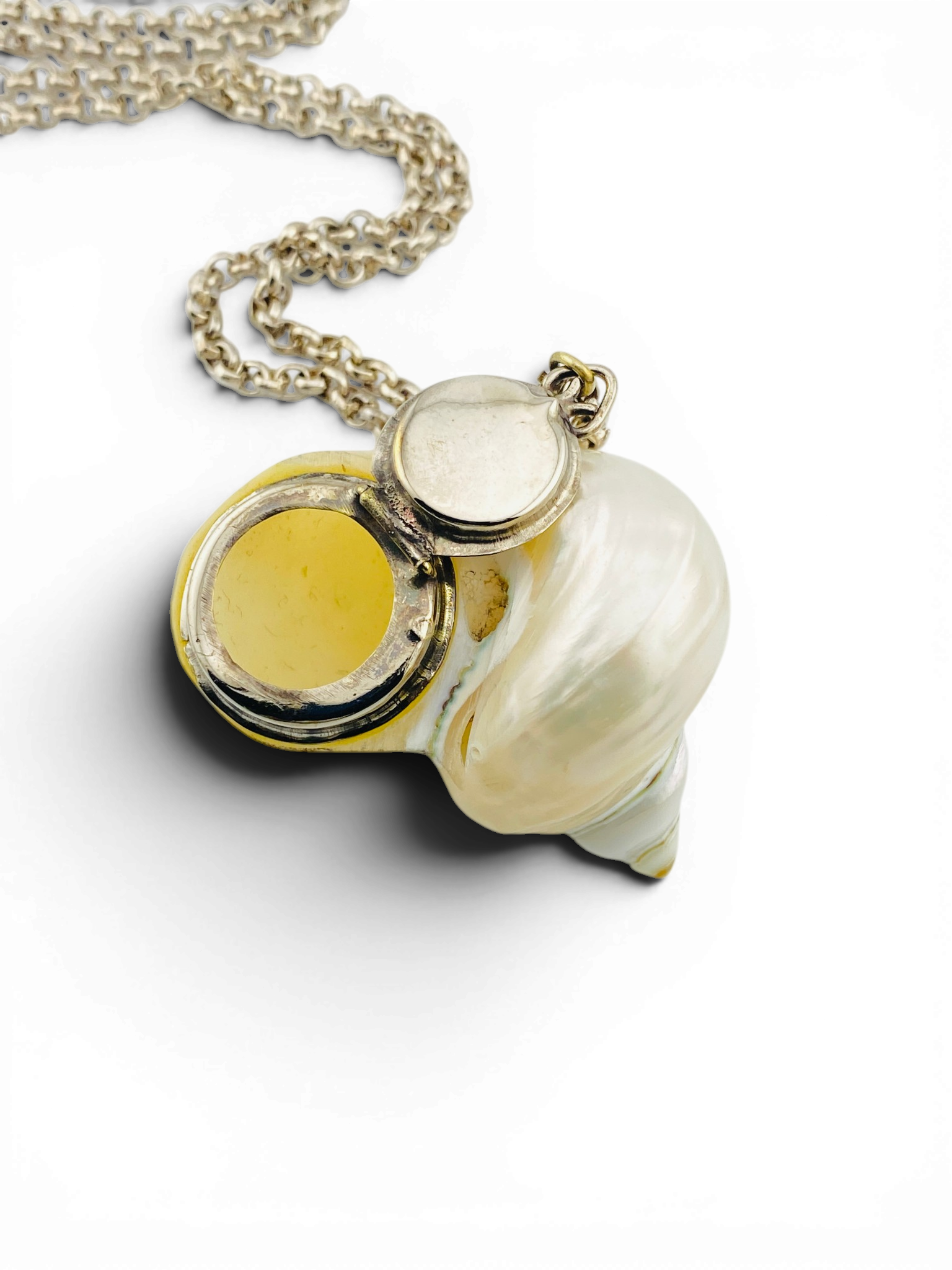Vintage Real Shell Locket Necklace Secret Box Pendant