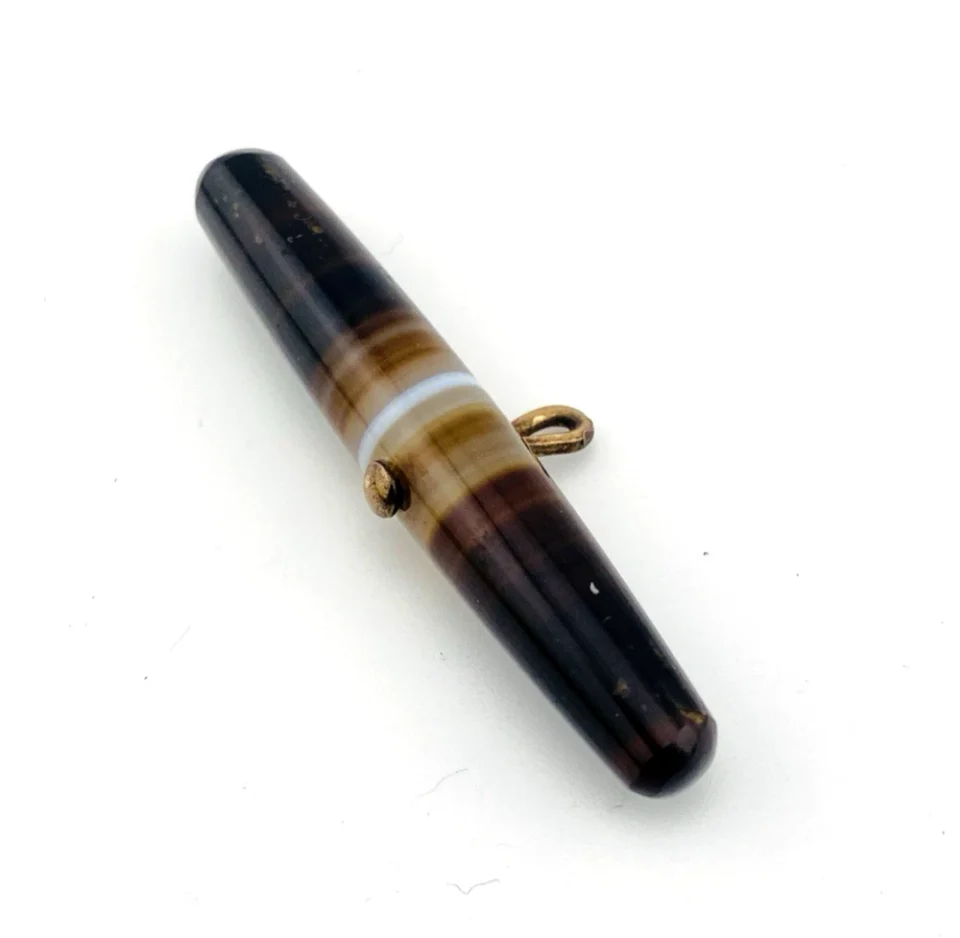 Victorian Banded Agate Pocket Watch Chain Toggle Bar Gold Filled