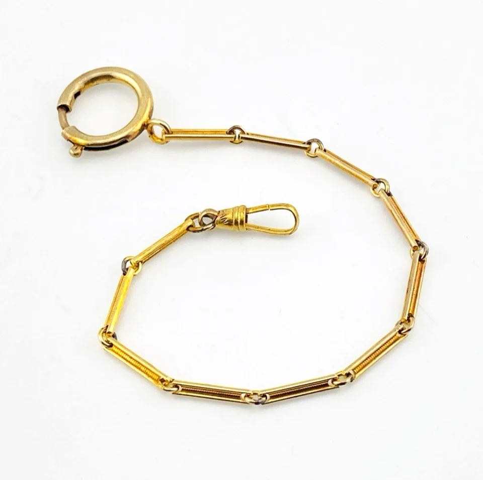 Art Deco Gold Plated Bar Link Watch Chain with Large Spring Ring