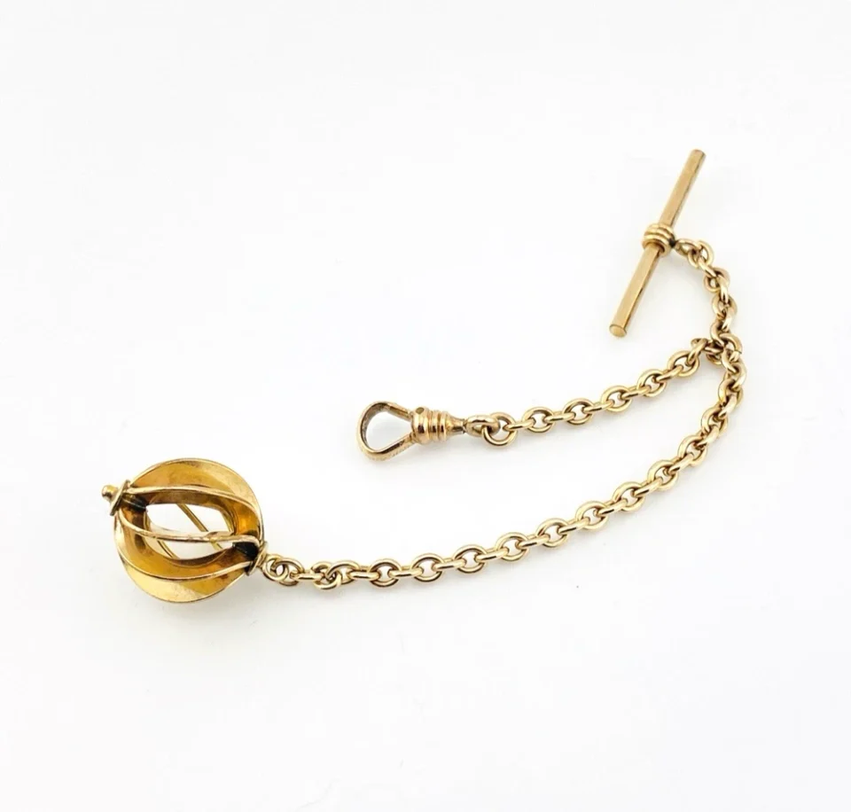 Victorian Gold Filled Spiral Orb Watch Chain Fob