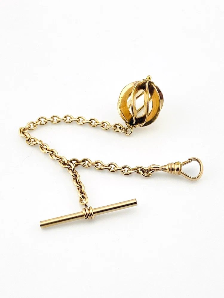 Victorian gold filled spiral orb watch chain fob