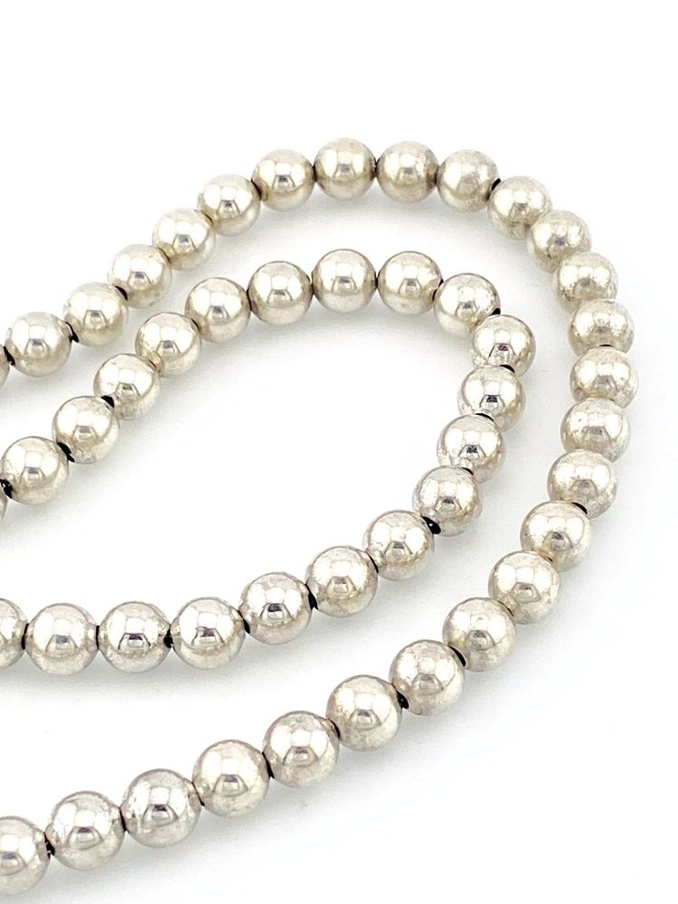 Vintage sterling silver ball bead necklace detail
