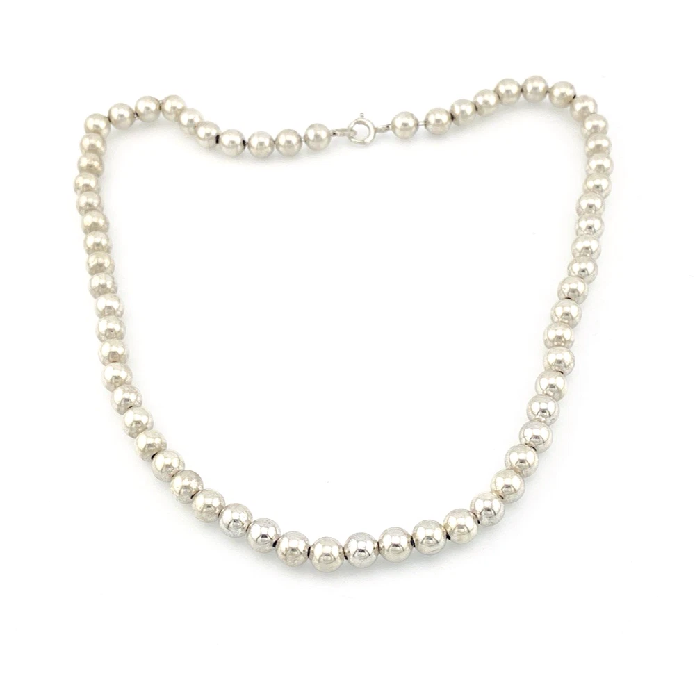 Vintage sterling silver ball bead necklace flatlay