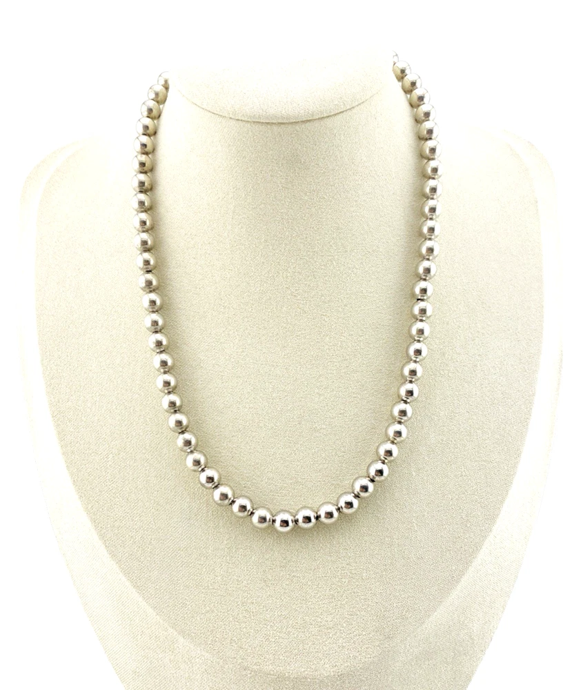 Vintage Sterling Silver Ball Bead Necklace on mannequin