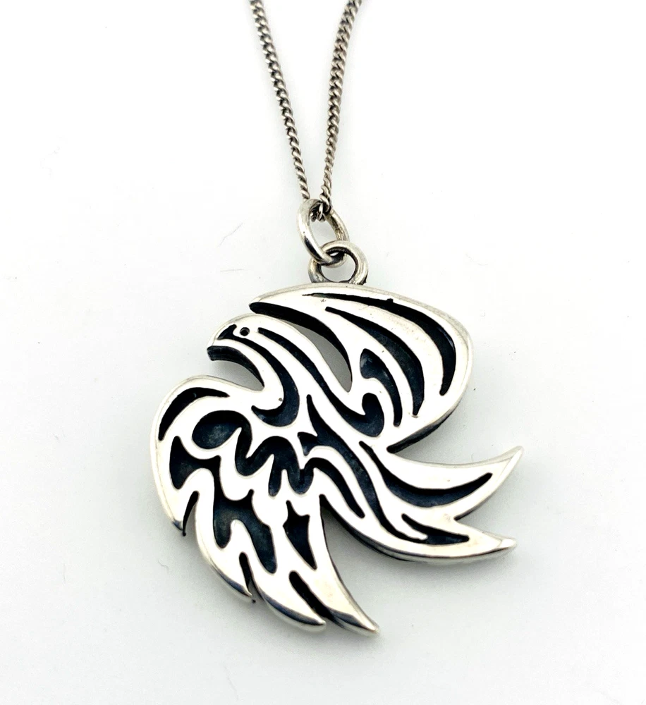 Sterling Silver Phoenix Bird in Flight Necklace