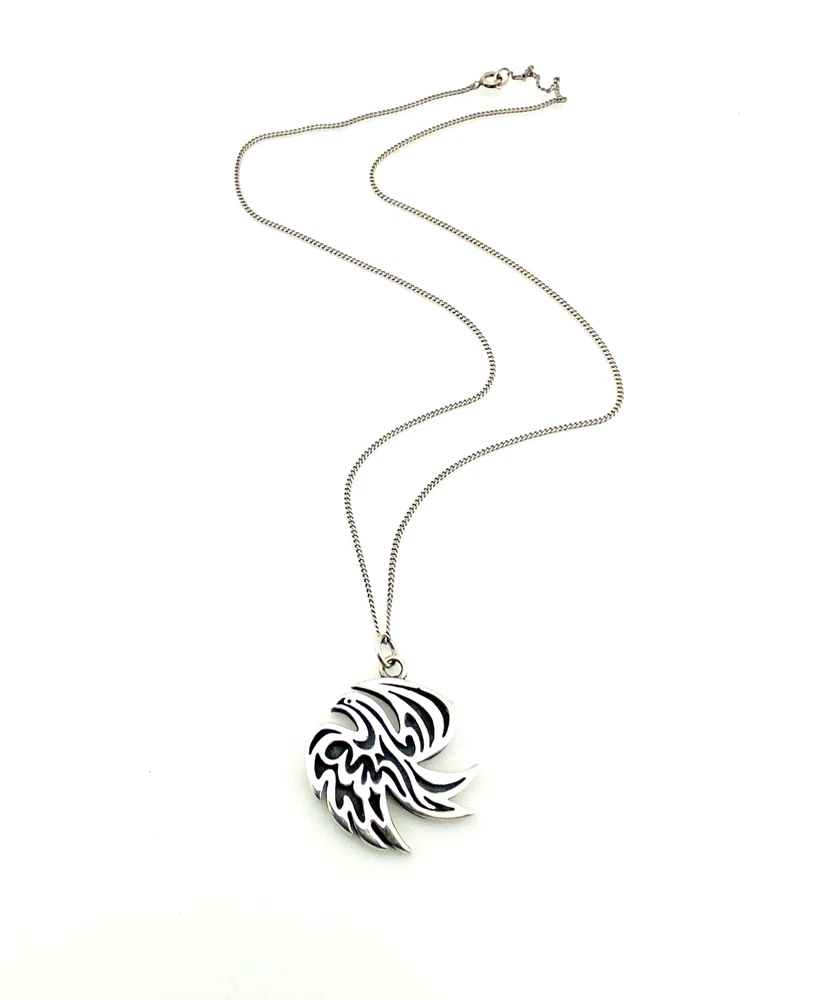 Sterling silver phoenix bird in flight necklace