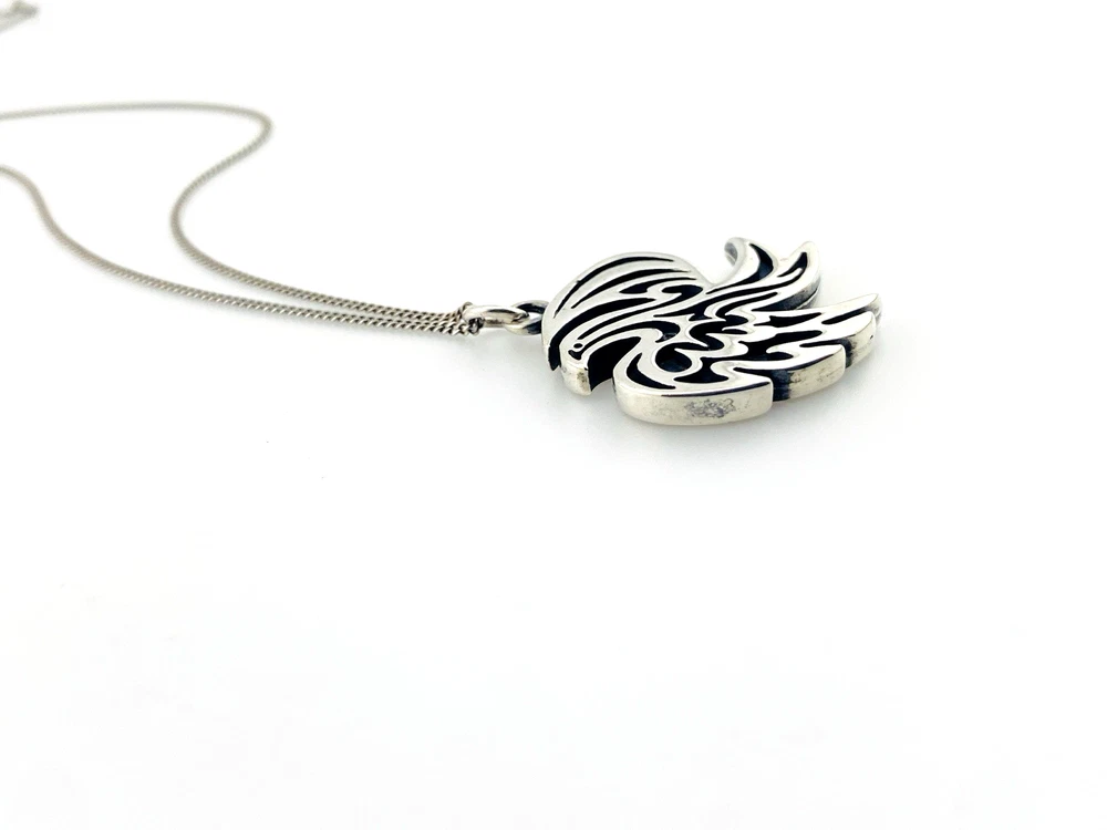 Sterling silver phoenix bird in flight necklace