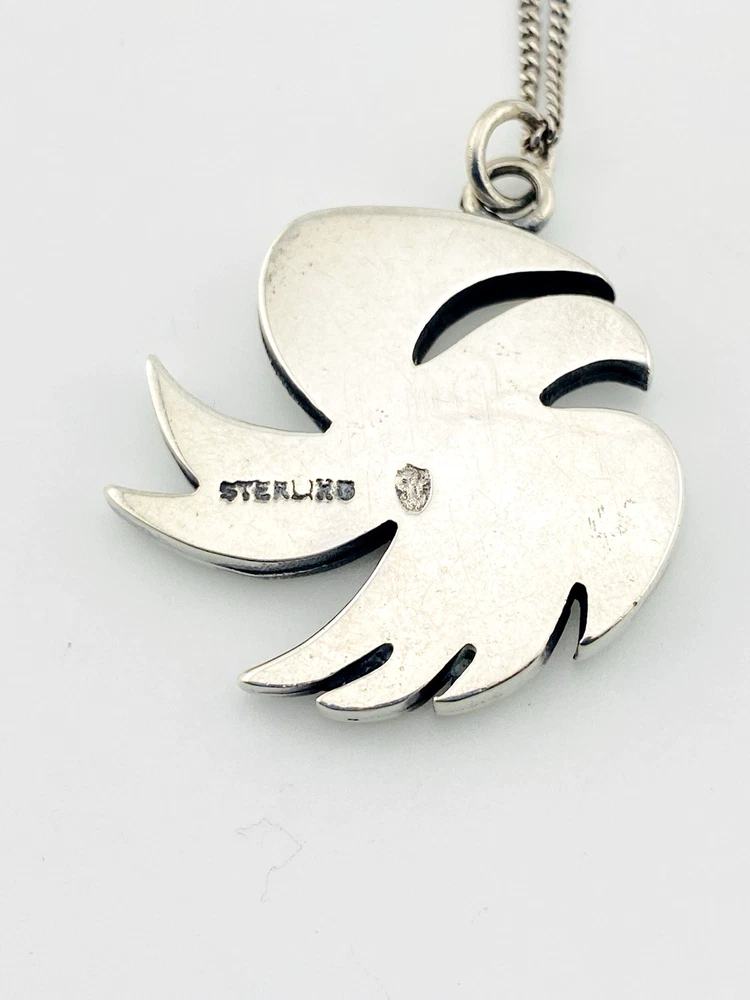 Sterling silver phoenix bird in flight necklace