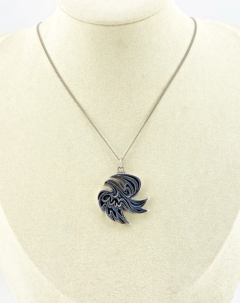 Sterling silver phoenix bird in flight necklace