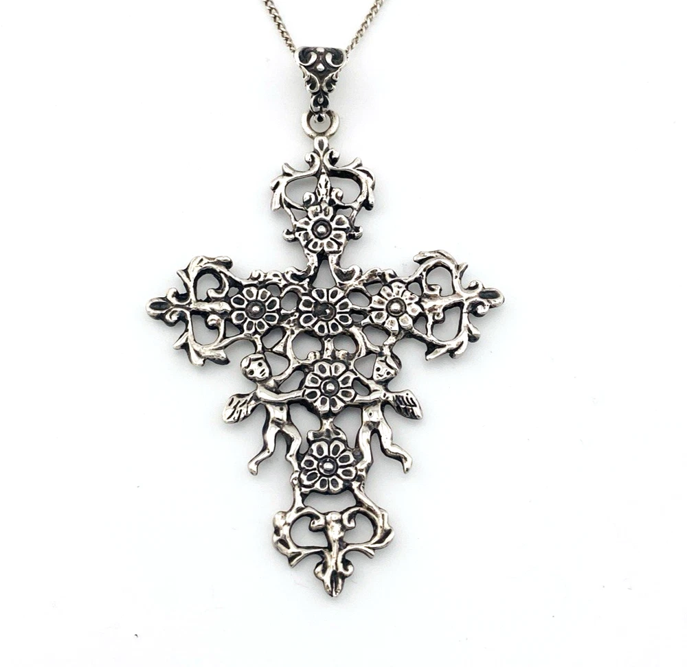 Guglielmo Cini Sterling Silver Putti Cross Pendant