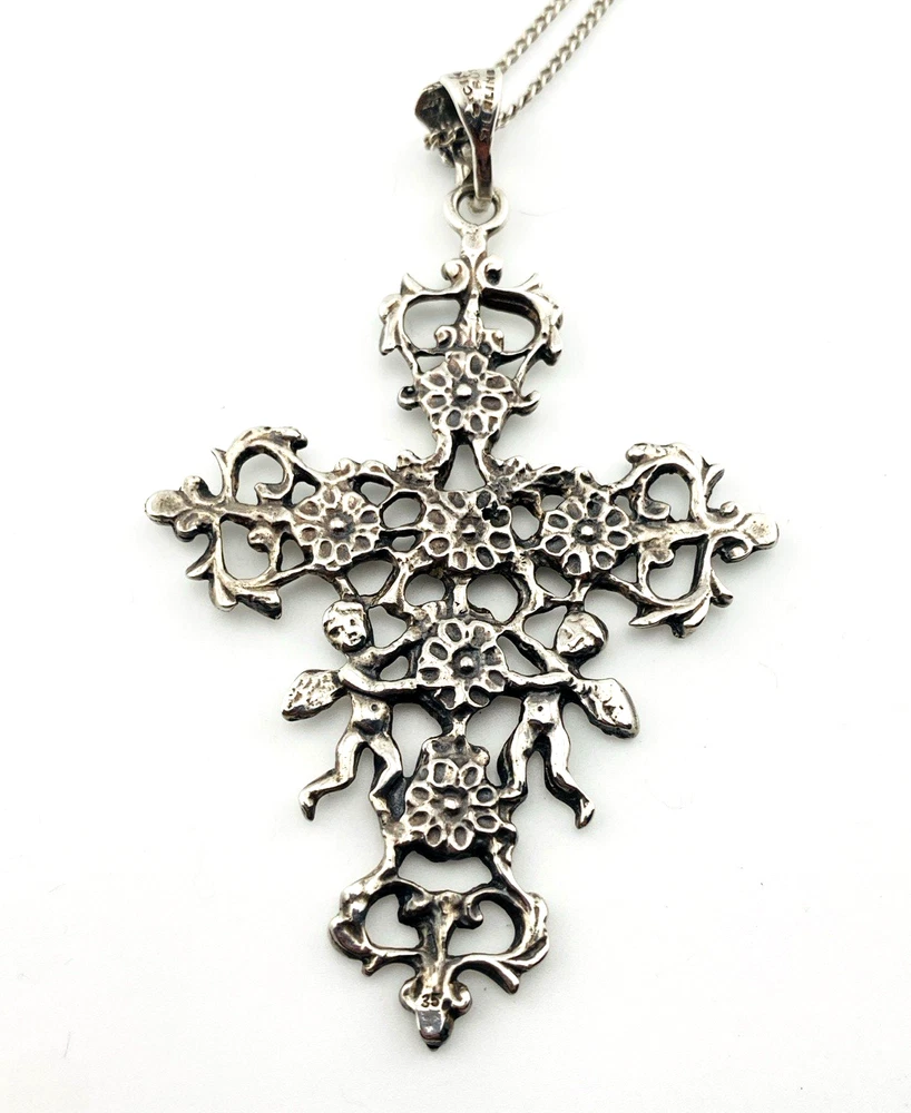 Guglielmo Cini Sterling Silver Putti Cross Pendant