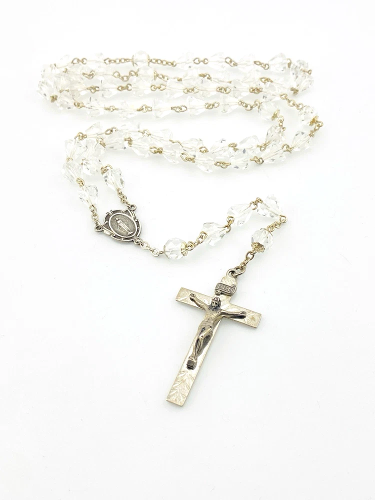 Simmons Sterling Silver Genuine Quartz Crystal Rosary 30 In Signed