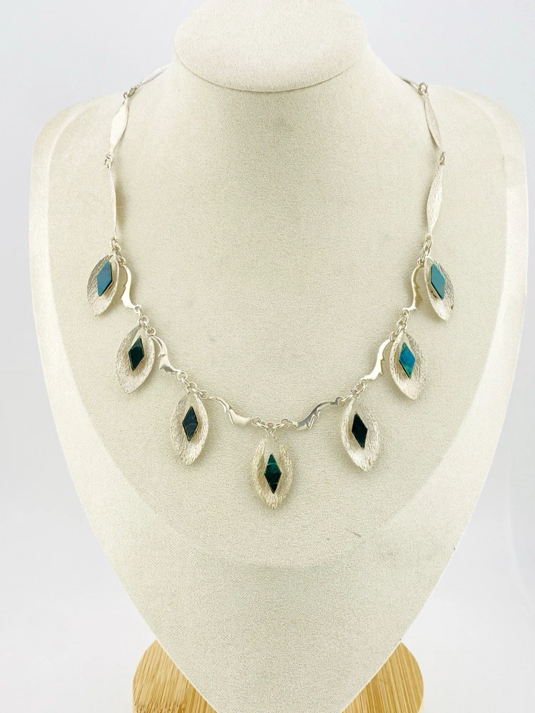 Modernist Malachite & Sterling Silver Necklace