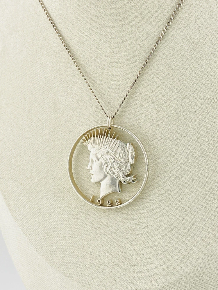 1922 Peace Dollar Silhouette Pendant Necklace