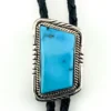 Native American Turquoise Sterling Silver Bolo Tie Signed JJ Navajo