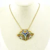 Vintage Indian Guilloche Enamel Fan Pendant Necklace Handmade Vermeil Silver