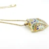 Vintage Indian Guilloche Enamel Fan Pendant Necklace Handmade Vermeil Silver