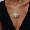 Vintage Indian Guilloche Enamel Fan Pendant Necklace Handmade Vermeil Silver
