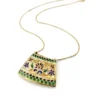 Vintage Indian Guilloche Enamel Panel Pendant Necklace in Vermeil Silver