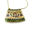 Vintage Indian Guilloche Enamel Panel Pendant Necklace in Vermeil Silver