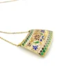 Vintage Indian Guilloche Enamel Panel Pendant Necklace in Vermeil Silver