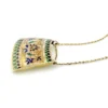 Vintage Indian Guilloche Enamel Panel Pendant Necklace in Vermeil Silver