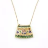 Vintage Indian Guilloche Enamel Panel Pendant Necklace in Vermeil Silver