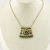 Vintage Indian Guilloche Enamel Panel Pendant Necklace in Vermeil Silver on display