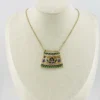 Vintage Indian Guilloche Enamel Panel Pendant Necklace in Vermeil Silver on display