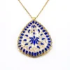 Indian guilloche enamel lac teardrop necklace in vermeil silver with blush pink and cobalt blue enamel