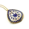 Indian guilloche enamel lac teardrop necklace in vermeil silver with blush pink and cobalt blue enamel