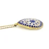 Indian guilloche enamel lac teardrop necklace in vermeil silver with blush pink and cobalt blue enamel