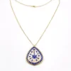Indian guilloche enamel lac teardrop necklace in vermeil silver with blush pink and cobalt blue enamel