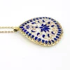 Indian guilloche enamel lac teardrop necklace in vermeil silver with blush pink and cobalt blue enamel