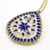 Indian guilloche enamel lac teardrop necklace in vermeil silver with blush pink and cobalt blue enamel