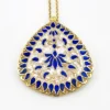 Indian guilloche enamel lac teardrop necklace in vermeil silver with blush pink and cobalt blue enamel