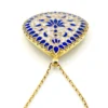 Indian guilloche enamel lac teardrop necklace in vermeil silver with blush pink and cobalt blue enamel
