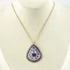 Indian guilloche enamel lac teardrop necklace in vermeil silver with blush pink and cobalt blue enamel