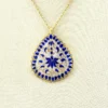 Indian guilloche enamel lac teardrop necklace in vermeil silver with blush pink and cobalt blue enamel
