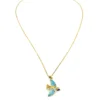 Indian guilloche enamel lac bird necklace in vermeil silver with turquoise and cobalt blue enamel