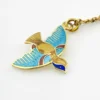 Indian guilloche enamel lac bird necklace in vermeil silver with turquoise and cobalt blue enamel