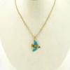 Indian guilloche enamel lac bird necklace in vermeil silver with turquoise and cobalt blue enamel