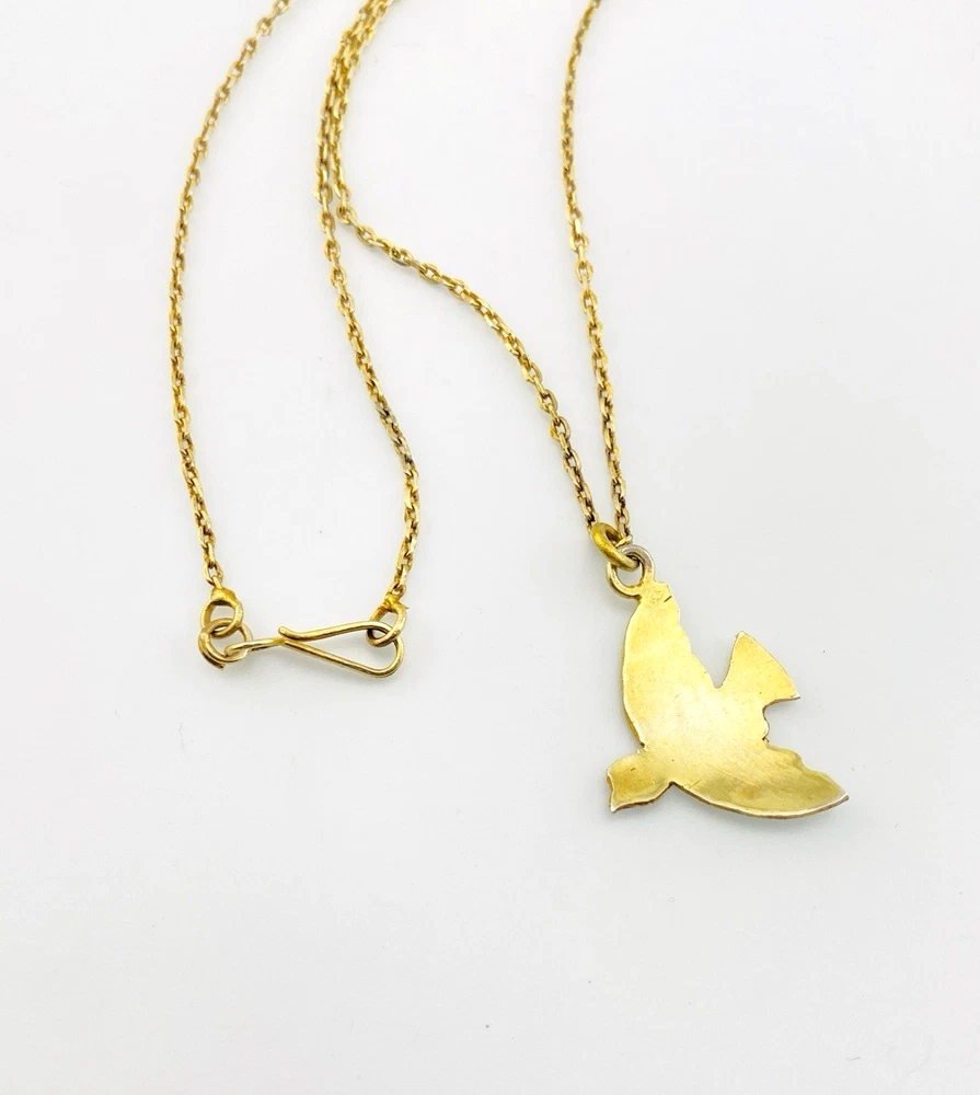 Indian guilloche enamel lac bird necklace in vermeil silver with turquoise and cobalt blue enamel